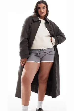 ASOS ASOS DESIGN Curve top collar tailored longline trench coat in mushroom