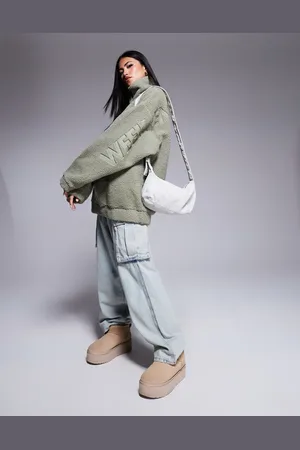 ASOS Weekend Collective oversized borg half zip with burnout in sage