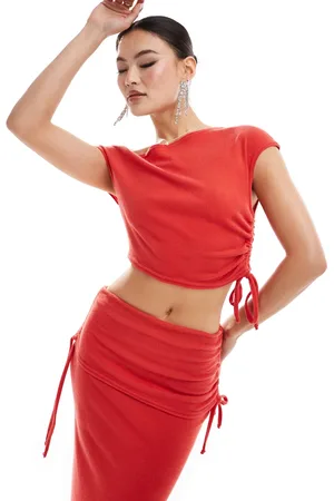 Missyempire Off shoulder top co-ord in red