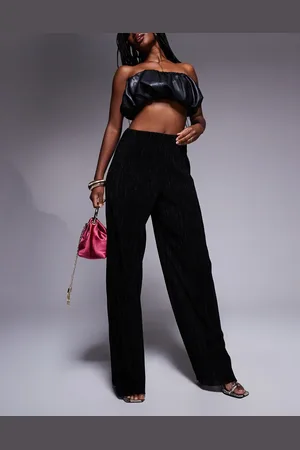 ASOS Party metallic high waisted plisse wide leg trousers in metallic