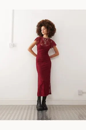Reclaimed Lace maxi dress with slip in burgundy