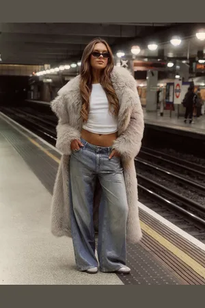The Frolic X Bella Stovey exclusive faux fur oversized collar maxi coat in beige
