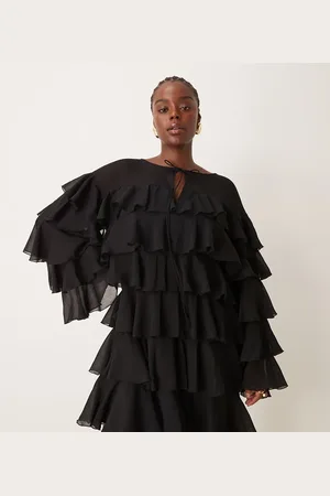 ASOS ASOS DESIGN Curve chiffon tiered frill long sleeve mini dress in
