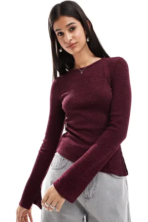 Brave Soul Long sleeve top in burgundy with assymetric hem
