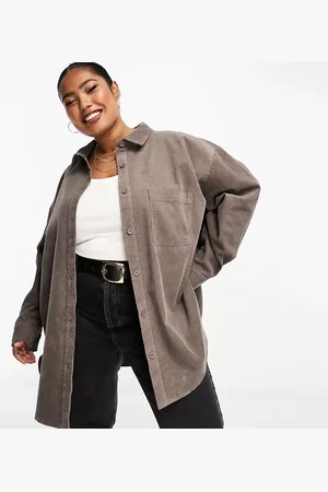 ASOS ASOS DESIGN Curve cord oversized shirt in taupe