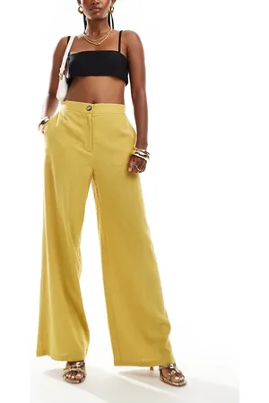ASOS Tailored wide leg dad trousers with linen in chartreuse