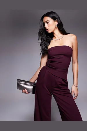 ASOS Co-ord strapless ruched side top in burgundy