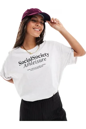ONLY Boxy top with social society print in light
