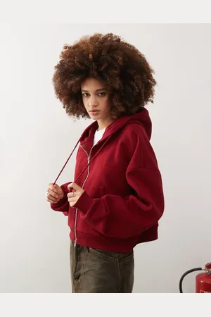 Reclaimed Oversized boxy zip up hoodie in burgundy