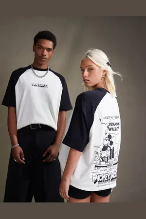ASOS Disney unisex oversized raglan t-shirt with Steamboat Willie print in off white