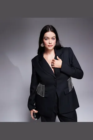 ASOS Curve co-ord tailored suit blazer with diamante fringing in
