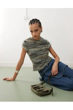 COLLUSION Micro high neck fluffy stripe t-shirt