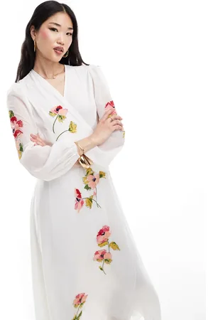 HOPE & IVY Wrap maxi dress with floral embroidery in