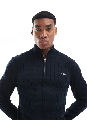 GANT Cotton cable knit half zip jumper with logo in