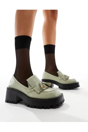 Raid Tulip heeled tassel loafers in sage