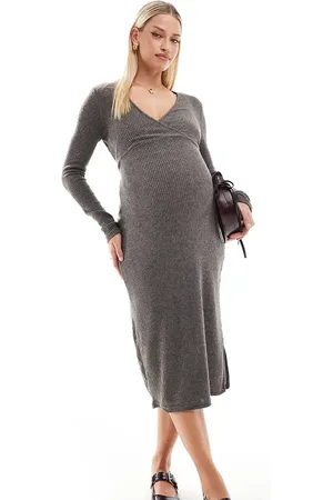 Mama;licious Mamalicious Maternity long sleeve jersey midi dress in