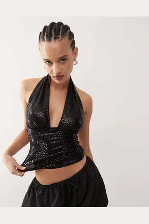 Weekday Aline halter neck sequin top in