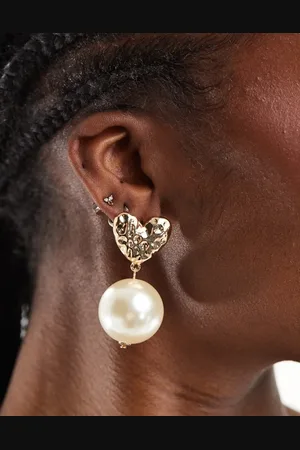 ASOS Drop earrings with hammered heart and faux pearl design in tone