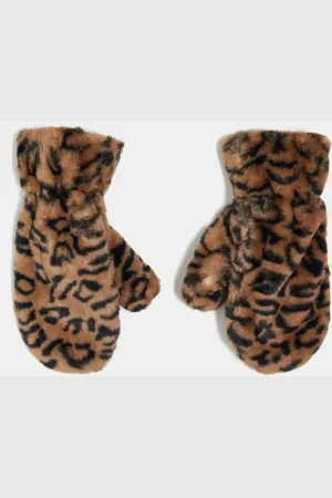 Pieces® Faux fur mittens in leopard print