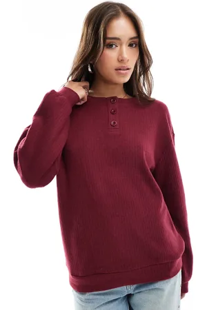 ASOS Ribbed henley top in burgundy