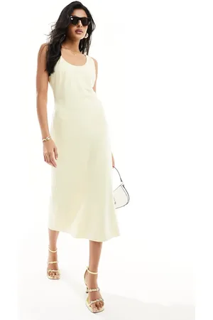 Pretty Lavish Satin slip midi dress in butter lemon