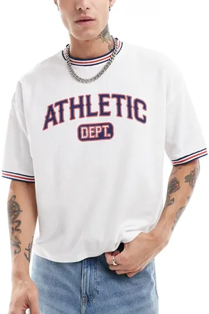 ASOS Boxy oversized varsity t-shirt in with athletic chest print