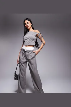 Kaiia X Sasha Corte exclusive tailored contrast waistband wide leg trousers co-ord in