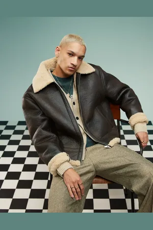 ASOS Faux leather oversized cropped aviator jacket in