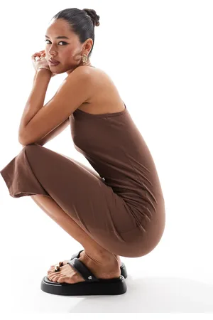 Threadbare Jersey racer maxi dress in brown
