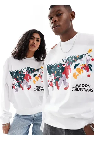 ASOS Disney Christmas boxy oversized sweatshirt with Mickey Mouse & Friends front print in white