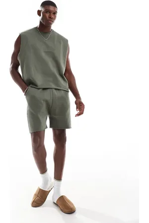 ASOS Pyjama set with raw hem vest and shorts in khaki