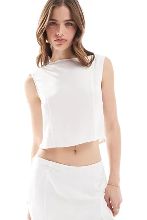 ASOS Linen blend slash neck fitted top co ord in ivory
