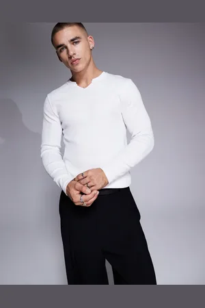 ASOS Muscle fit long sleeve rib t-shirt with notch neck in