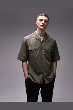 Topman Short sleeve relaxed double pocket shirt in khaki