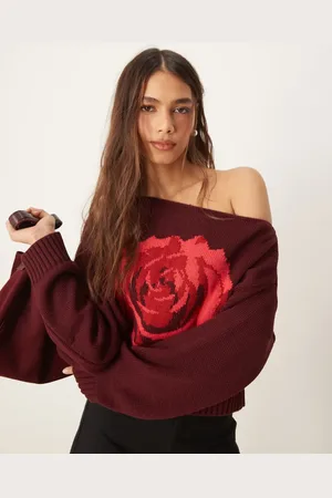 Miss Selfridge Off the shoulder slouchy knit rose jumper