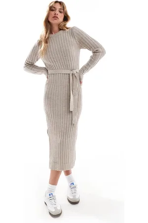Brave Soul Knitted midi dress with slit in beige