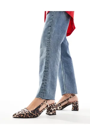 SEQWL Pointed sling back block heeled shoes in leopard print