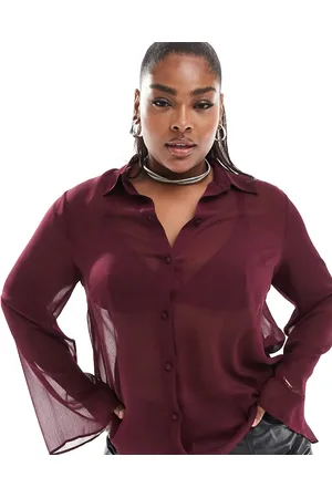 ASOS ASOS DESIGN Curve sheer crinkle shirt in burgundy