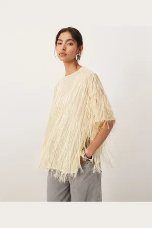 ASOS Woven fringe detail boxy top in buttermilk