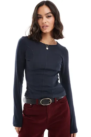 Brave Soul Long sleeve rib top in charcoal