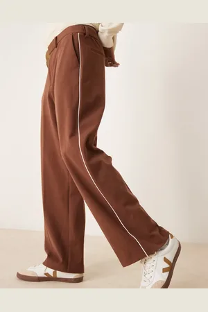 ASOS Smart wide leg trousers with side piping in brown