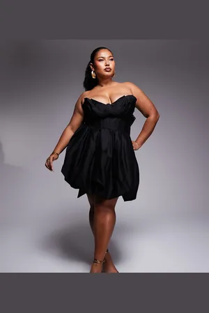 ASOS Curve cotton sateen structured mini dress with jacquard leopard bow in