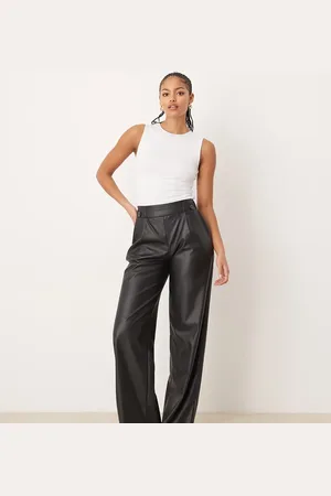 JDY High waisted wide leg faux leather trousers in