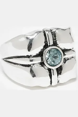 Reclaimed Unisex square set ring with blue stone in