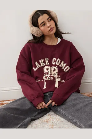 Miss Selfridge Lake Como oversized sweatshirt in burgundy