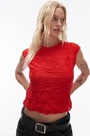 MANGO Textured front woven sleeveless top in