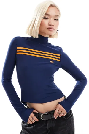 adidas High neck long sleeve jumper in indigo