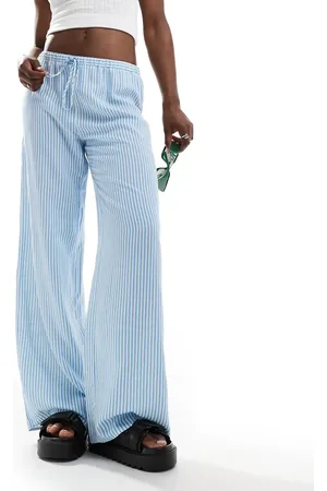 ASOS Linen blend pull on wide leg trouser in stripe
