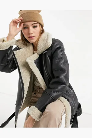 Stradivarius Contrast borg collar aviator in