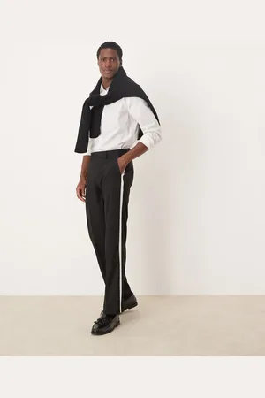 ASOS Smart straight leg tuxedo trousers in black with white side stripe